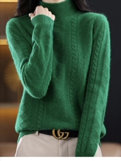 2025秋冬季新款针织衫女加厚扭花半高领宽松打底衫毛衣，女装针织衫/毛衣，犀桦羊绒