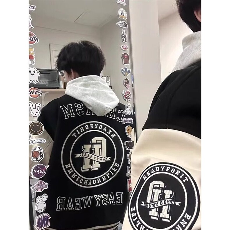 美式复古字母印花棒球服外套撞色拼接夹克JK12特P55,男装夹克,星座908-1