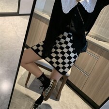 棋盘格半裙，女装半身裙，XTZ style