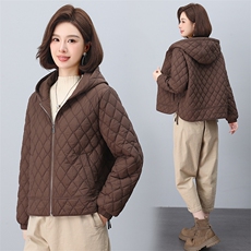 2024年冬季新款时尚连帽开衫加棉棉服，女装棉衣/棉服，依恋蒂丝