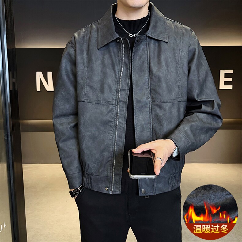 加绒皮衣外套男秋冬季2025新款机车PU皮夹克7717-P165,男装夹克,电商D327