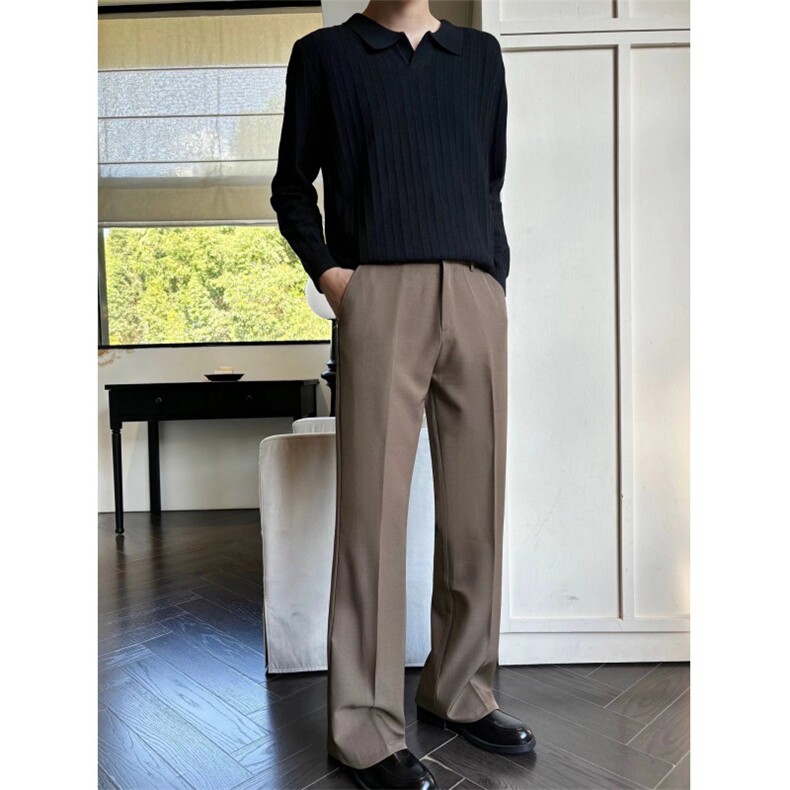 时尚高街vibe开叉微喇叭西裤男垂坠感高级感堆积拖地裤潮流新款,男装西裤,星座506A