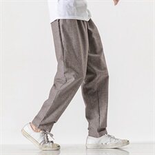 夏大码风亚麻宽松休闲哈伦灯笼裤萝卜裤直筒棉麻长裤/，男装休闲裤，钱塘713
