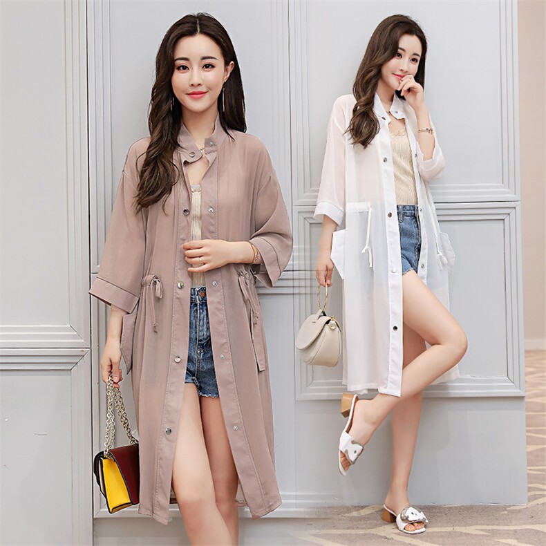 防晒衣2021年夏季长款七分袖时尚排扣纯色韩版百搭潮流，女装防晒衣，涵亦佰惠