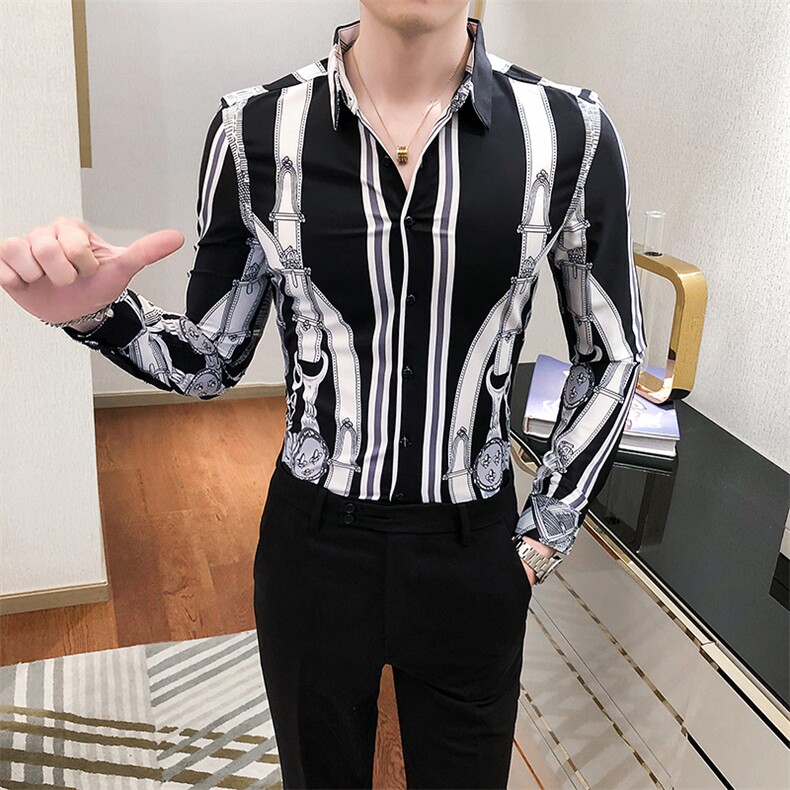 2021春秋男衬衫英伦长袖上衣印花男装韩版修身四季潮流衬衣H859-P55,男装衬衫,星座419（原A233）
