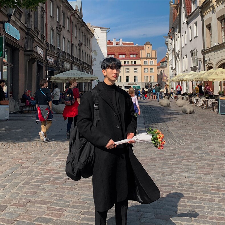 秋冬季新款毛呢大衣男中长款过膝高级感呢子风衣外套韩版宽松潮流，男装风衣，星座710