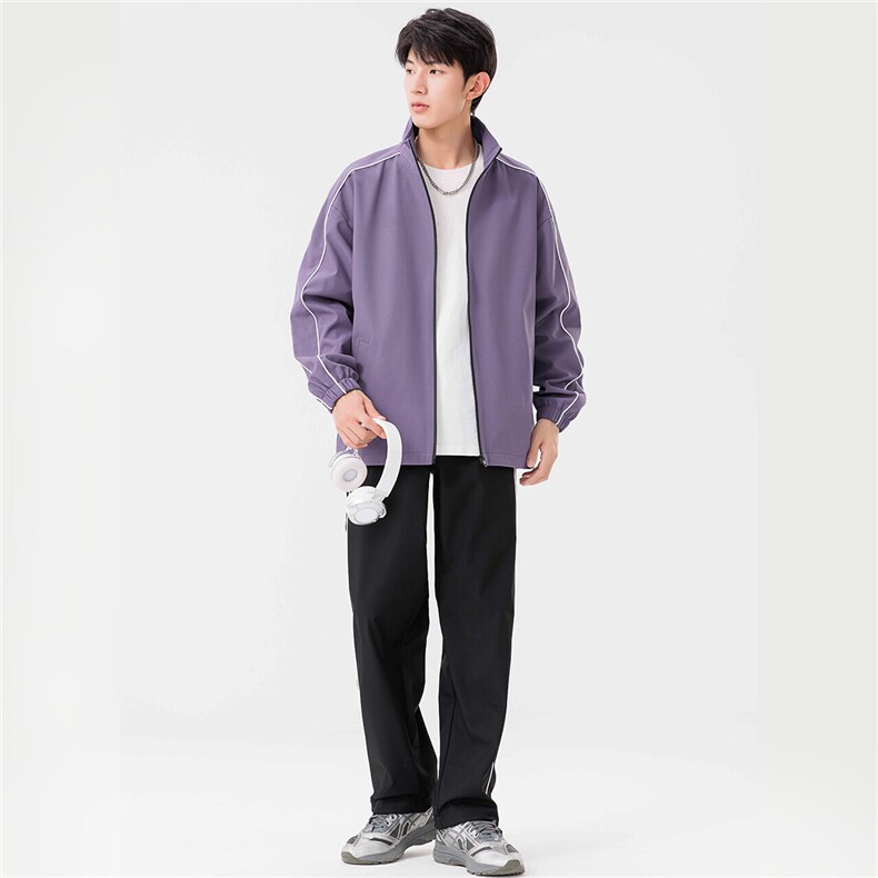 秋季新款大码港风情侣户外登上休闲运动立领夹克卫裤套装D06P75图片