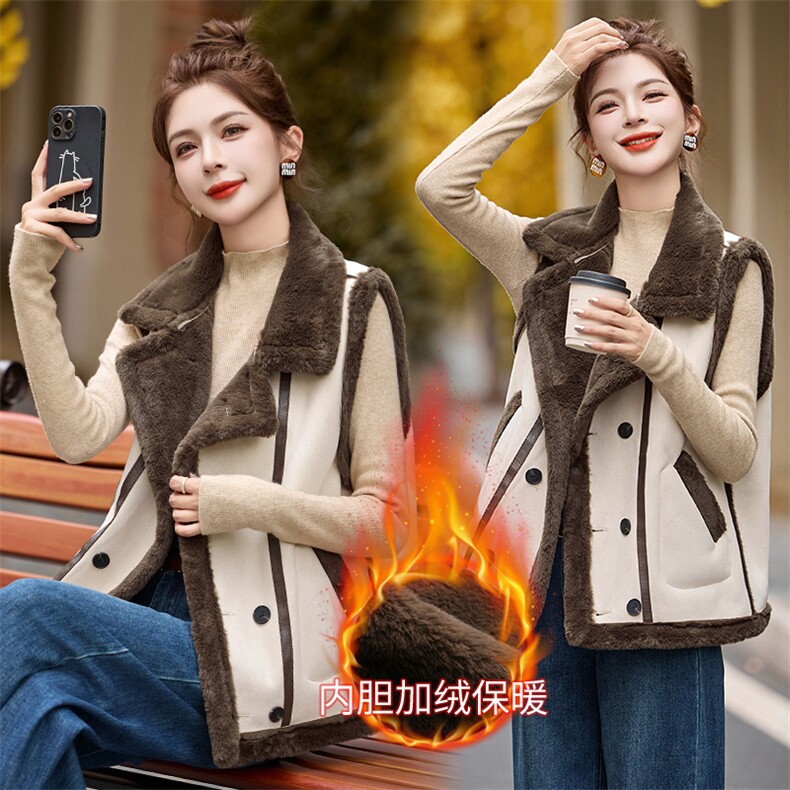 双排扣加绒加厚皮毛一体时尚马夹  970 P110图片