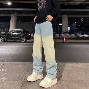 美式高街vibe风直筒长裤欧美痞帅男hiphop复古水洗牛仔裤图片