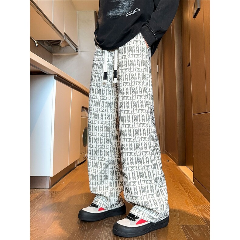 复古扎染卫裤男秋季新款直筒阔腿裤个性抽绳潮休闲长裤MK2573P40，男装休闲裤，星座1013-5