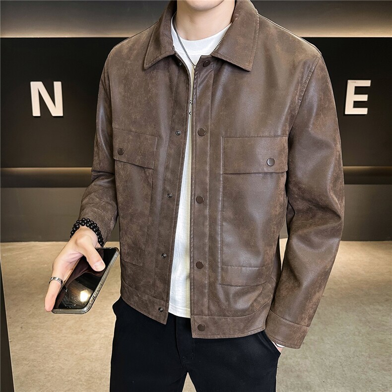 2026新款春季美式休闲皮衣外套男款磨砂机车皮夹克A313-8856-P135,男装夹克,电商A313