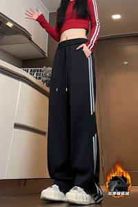 360g重磅宽松拼接舒适银狐绒三条杠休闲裤男K5600J加绒-特P38控78图片