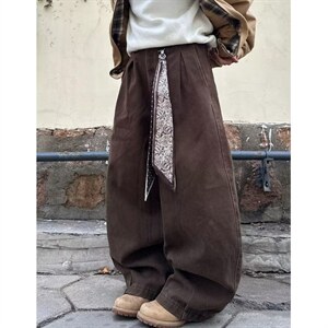 美拉德咖色高腰阔腿休闲男春秋2026新款宽松直筒工装裤子CAH912，男装工装外套，星座516A