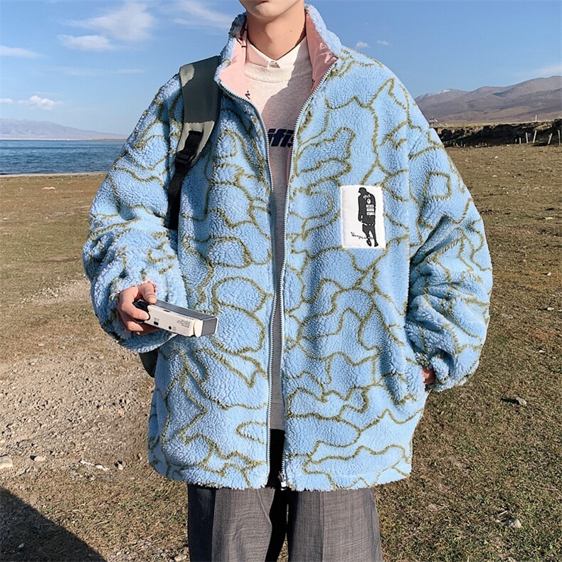 两面穿立领外套男春装宽松加厚棉服休闲羊羔毛棉衣YG01-P95限128,男装夹克,电商B370