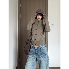 原创短款立领麂皮质感夹克女秋新品收腰显瘦设计感外套，男装夹克，星座1210-1