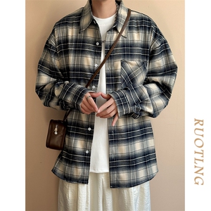 现货春秋长袖格子衬衫外套宽松潮牌休闲内搭衬衣-AC23086-特批P58图片