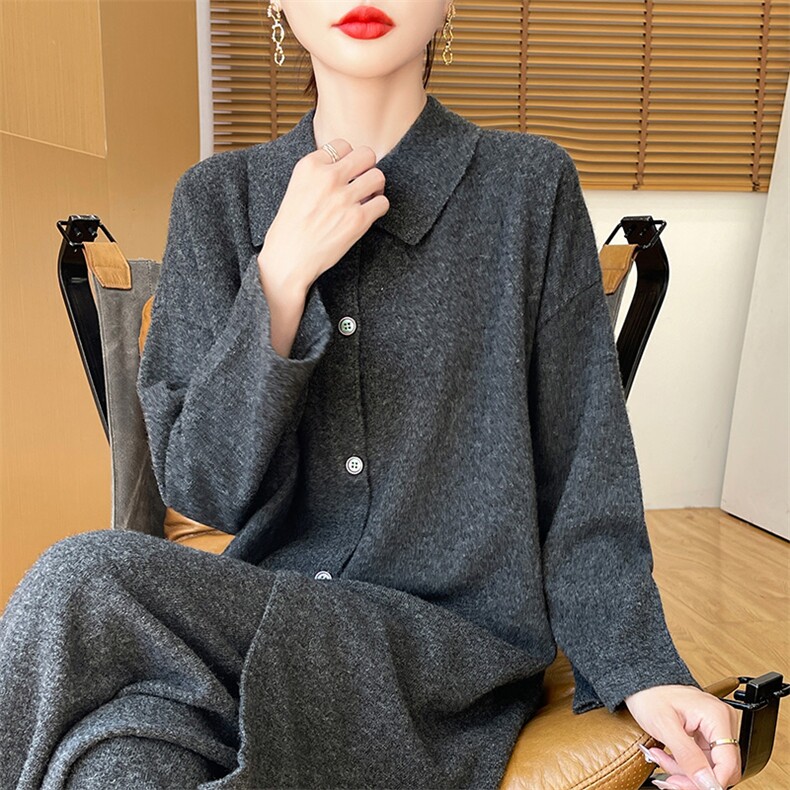 女士羊毛套装羊毛秋冬保暖柔软纯色简约,女装套装/套裙,佑昭祥羊绒