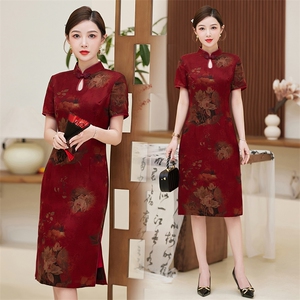 真丝花罗香云纱旗袍连衣裙2025夏季新款高端喜妈妈礼服桑蚕旗袍图片