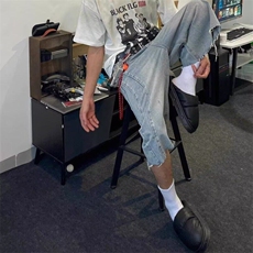 网图毛边破洞牛仔短裤男美式街头百搭宽松七分裤子，男装牛仔裤，星座410-7