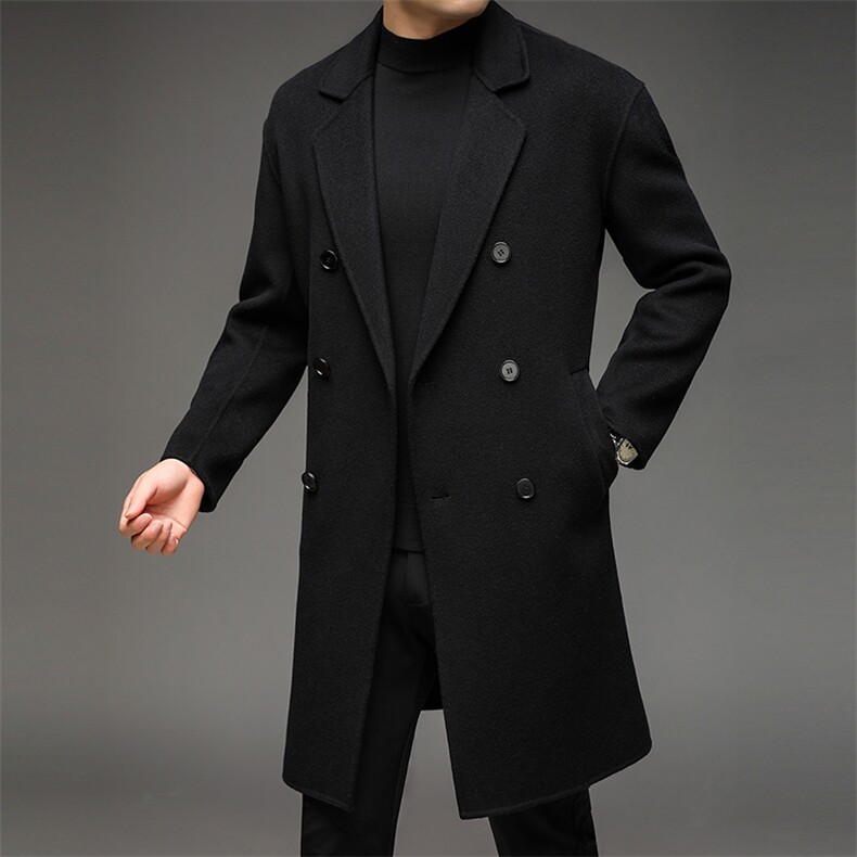 毛呢大衣中年男士新款上衣商务休闲时宽松男装双面呢纯色免烫外套，男装毛呢大衣，电商B212（原钱塘6029）
