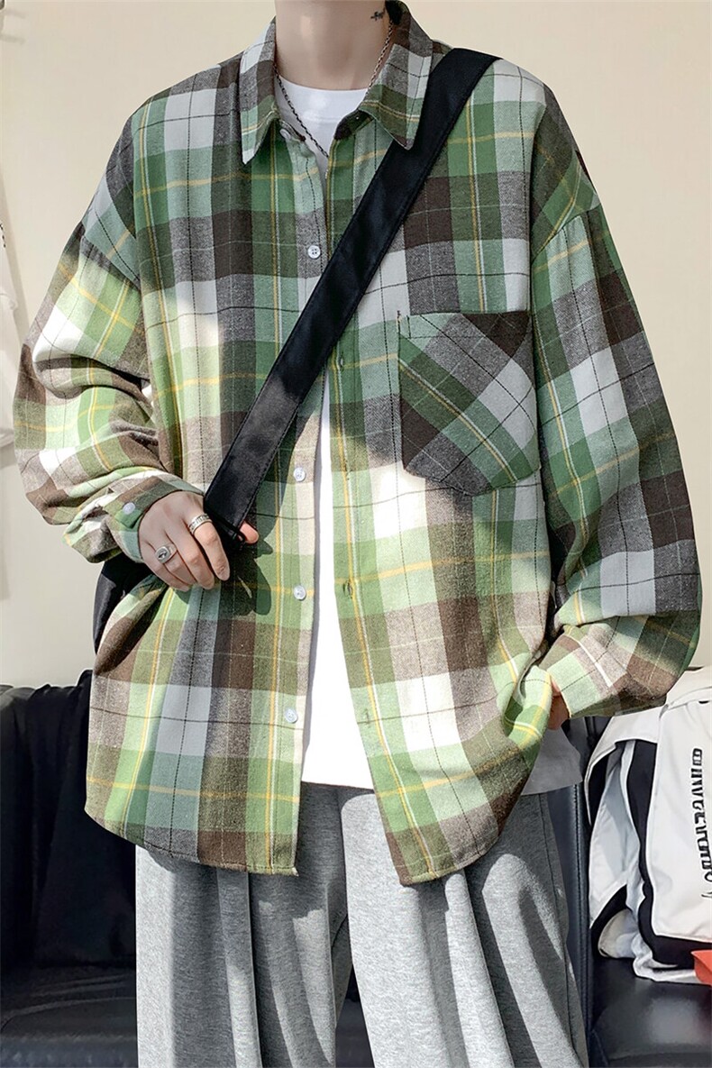 衬衫男2025春季新款港风宽松磨毛格子长袖衬衣CS603-特P27无差价,男装衬衫,星座214-3