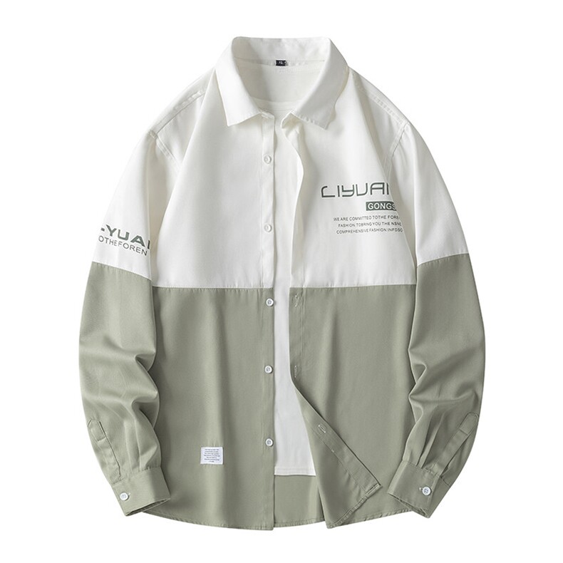 25年春季拼色衬衫长袖大码宽松落肩现货DS-C323-1-7710-特批38，男装衬衫，电商C323-1