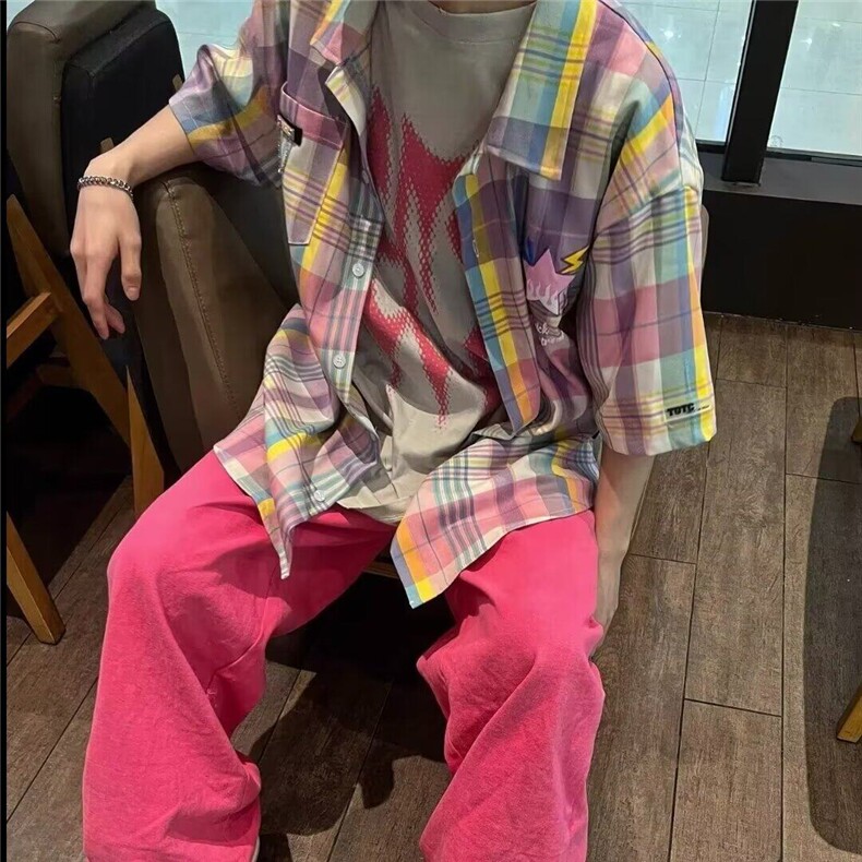 衬衣春秋季洋气格子衬衫长袖纯棉男女情侣外套薄装韩版百搭图片