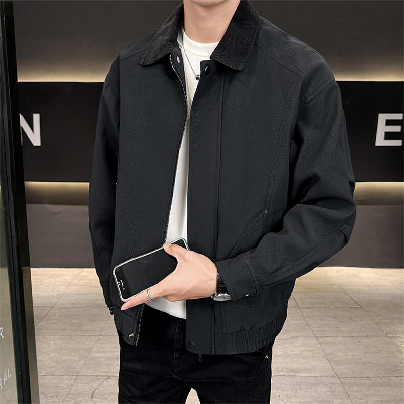 时尚翻领皮衣男2025店主风秋款皮夹克男外套上衣B317/813/P145图片