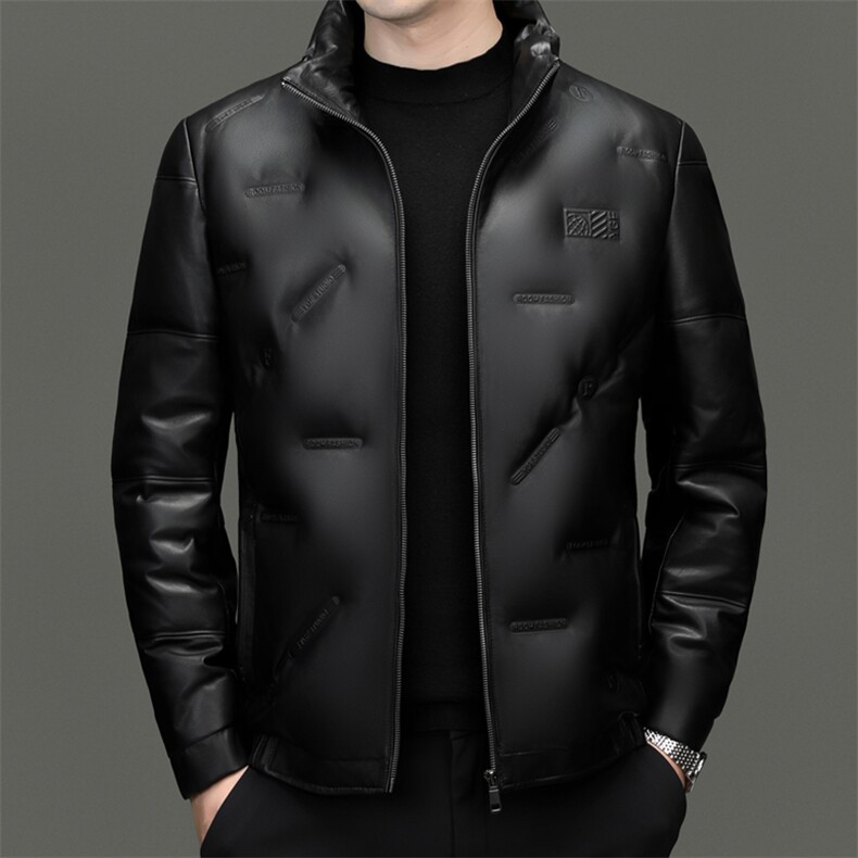 W0190冬季海宁男士真皮羽绒服绵羊皮夹克短款皮外套简约立领皮衣，男装夹克，电商B360