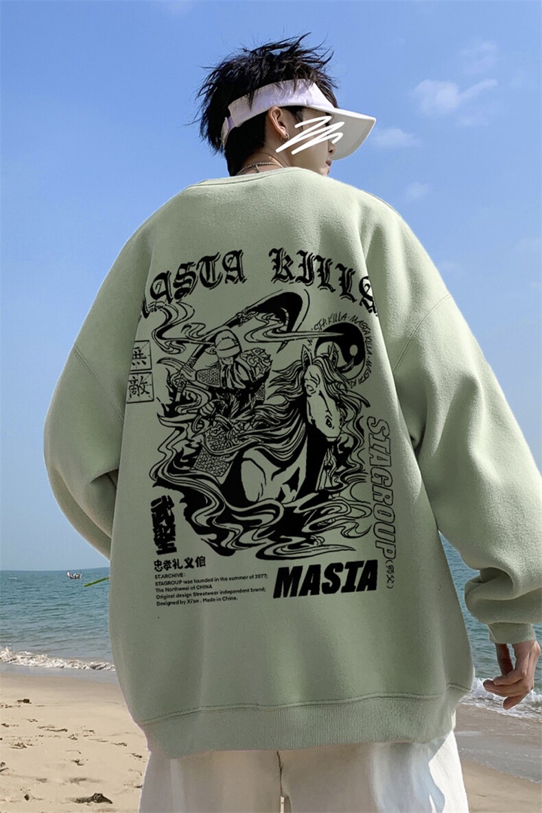 ！直播品质重磅宽松大码港风关公印花圆领卫衣WY39-特p28,男装卫衣,星座508（原C305）