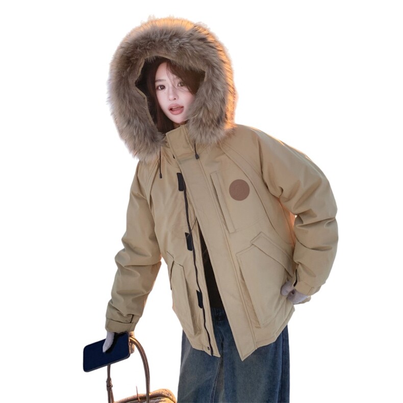 新款大毛领工装羽绒服2D014-10048-P325-K478,女装短外套,2D014