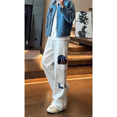 小狗刺绣微喇卫裤男款秋冬多口袋休闲裤抽绳设计感裤子XM997-P45，男装休闲裤，星座208-5