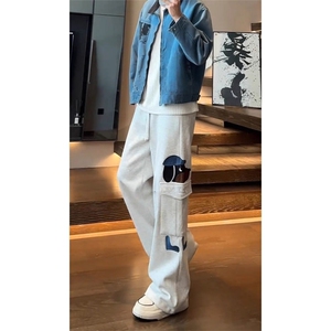 小狗刺绣微喇卫裤男款秋冬多口袋休闲裤抽绳设计感裤子XM997-P45图片