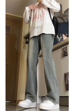 vintage美式高街牛仔裤男vibe水洗做旧微喇KZ010P58加绒68控78，男装牛仔裤，电商B312