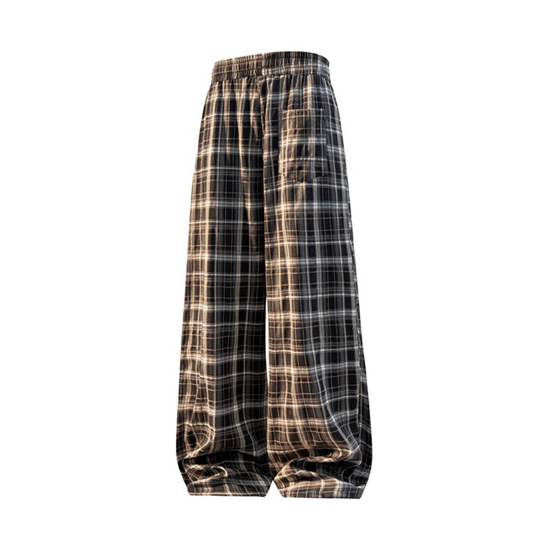 美式格子春夏季慵懒风垂感直筒裤弯刀阔腿拖地裤,男装休闲裤,星座1206-1（原A206-1）