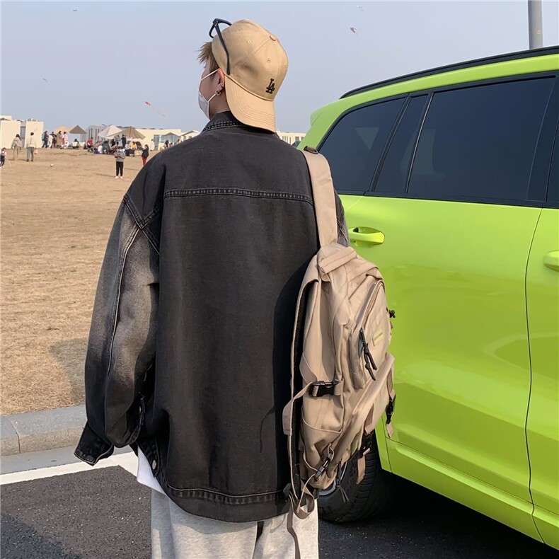 JK8898-P57美式渐变牛仔外套男春秋季高街潮牌复古宽松潮流,男装工装外套,电商B323A