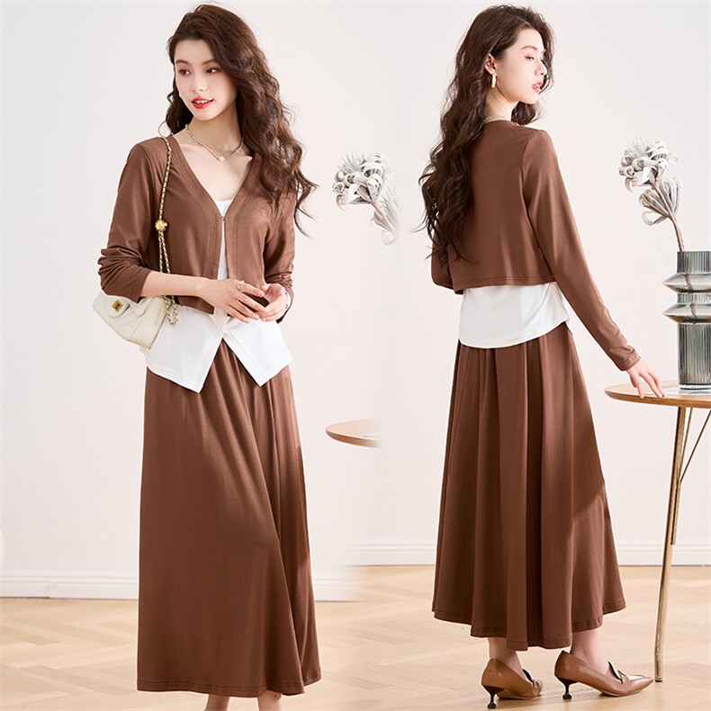 2024年秋季女装新款休闲针织气质半身裙套装三件套，女装套装/套裙，初闻兮