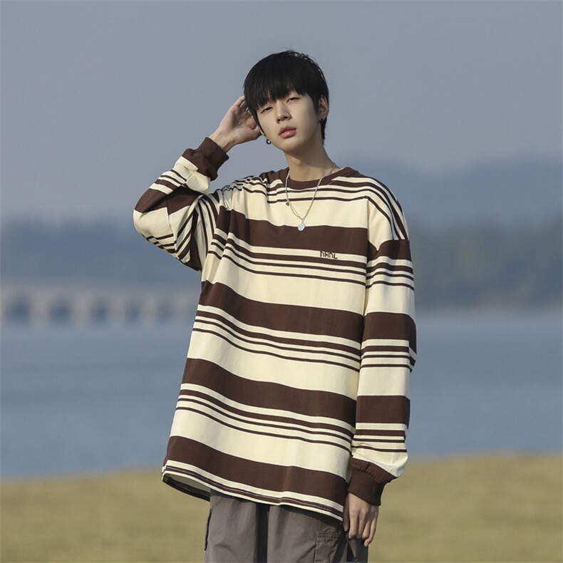 2024新款日系条纹卫衣男款秋季高街潮牌圆领长袖上衣M1661-P36,男装卫衣,星座512-4
