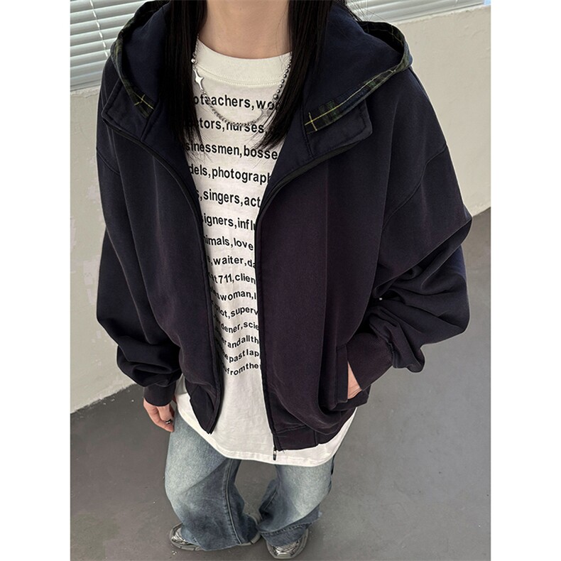 主推美式古着连帽卫衣春秋季2026新款简约百搭开衫外套D360P78,女装短外套,电商A335-1（原A458）