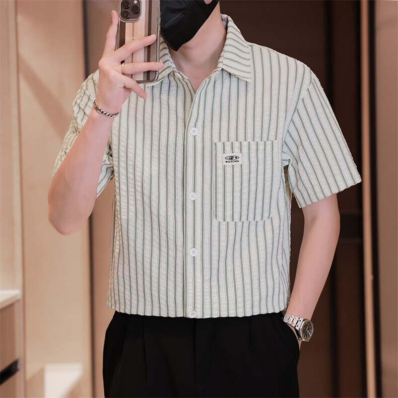 大货条纹衬衫男短袖夏季2025新款帅气衬衣C317-C803-P50图片