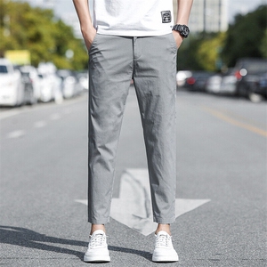 卡其休闲裤男士夏季薄款宽松直筒九分西裤潮流锥形男裤子D951-P45图片