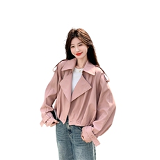 甜酷粉色减龄短款外套女2025春秋季新款韩版休闲百搭显瘦夹克风衣，女装皮衣，2C007