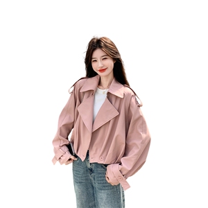 甜酷粉色减龄短款外套女2025春秋季新款韩版休闲百搭显瘦夹克风衣图片