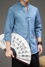 20夏大码风亚麻棉麻休闲宽松七分袖衬衫T恤盘扣中式C38/，男装衬衫，钱塘713
