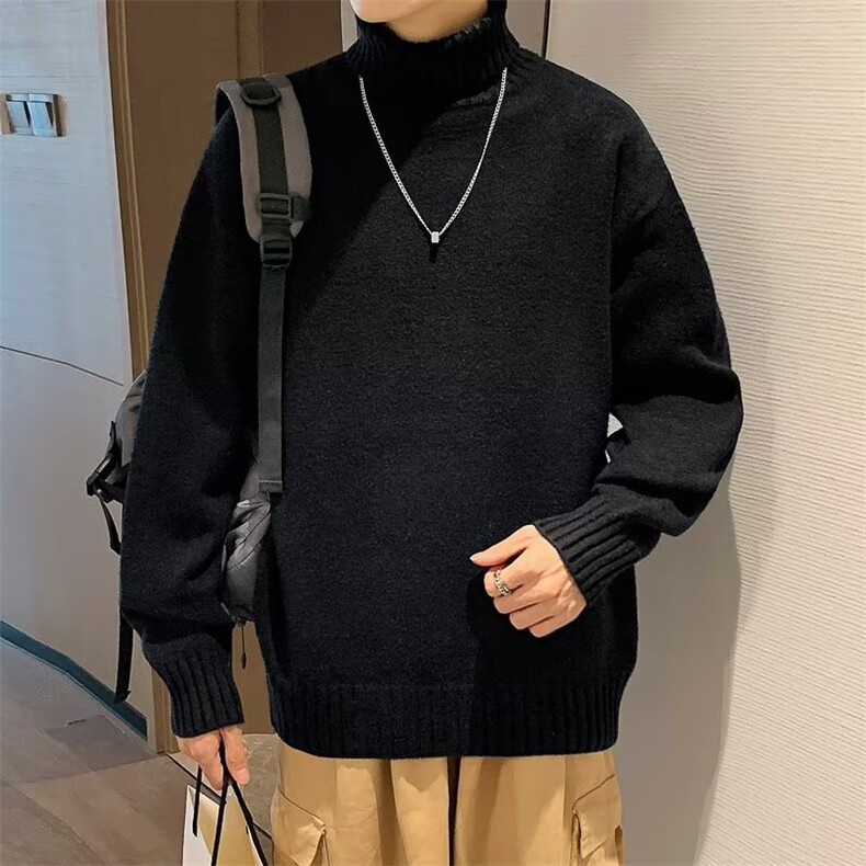 Y254-P47高领纯色男长袖潮流秋冬季百搭打底衫韩版宽松休闲上衣,男装T恤,电商B323A