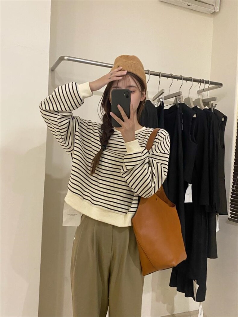 条纹卫衣，女装卫衣/绒衫，唇蔻