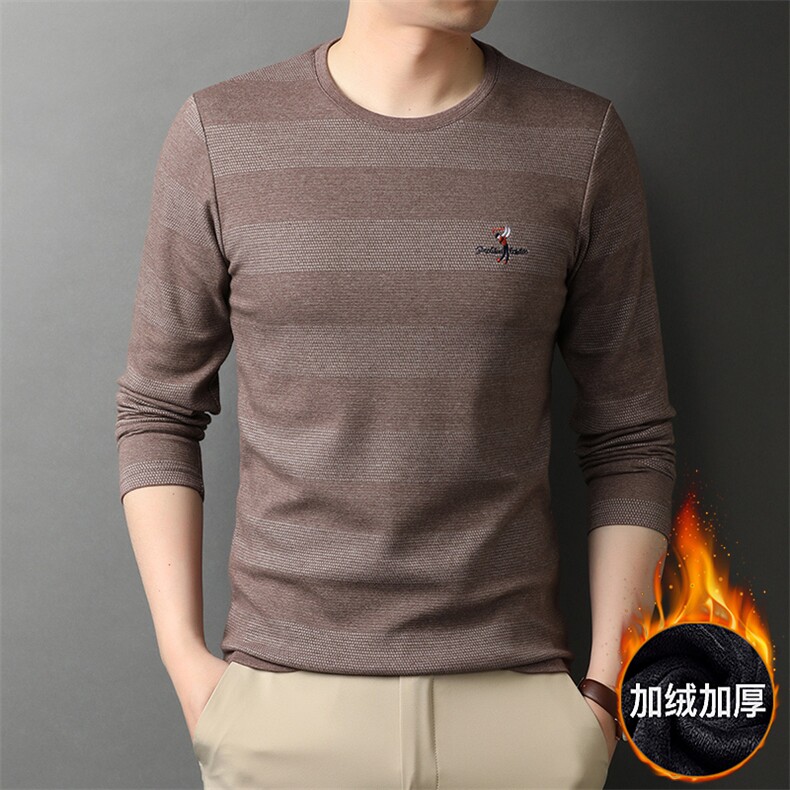 21冬季男装衣服休闲纯色圆领加绒加厚中年男士长袖T恤GR5985-P80，男装T恤，电商B212（原钱塘6029）