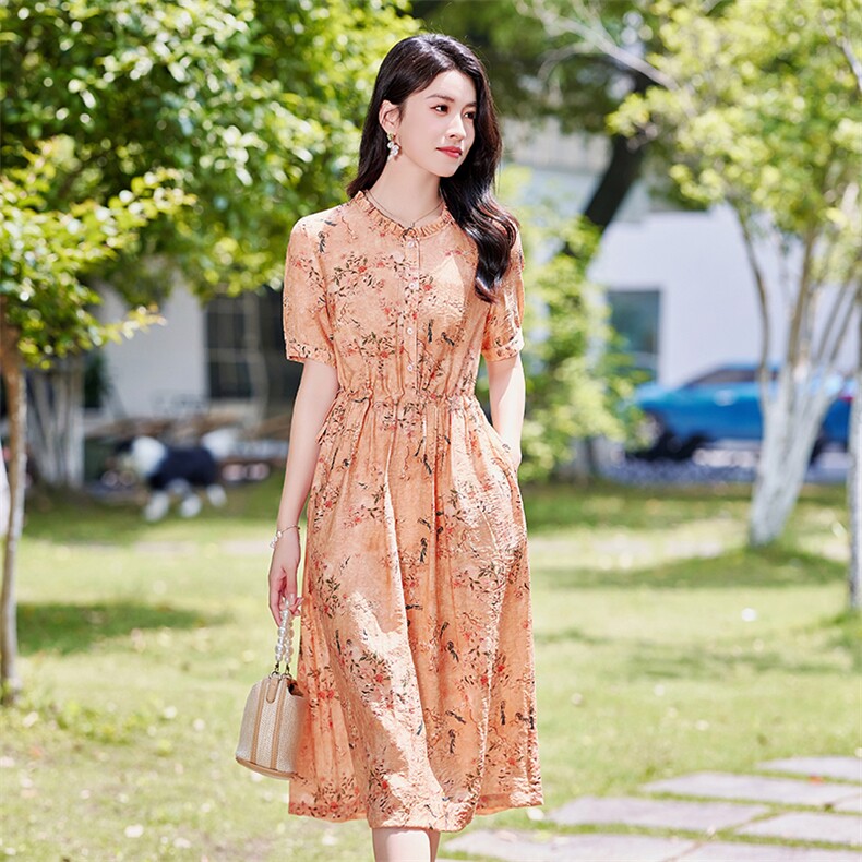 dpqd碎花连衣裙女夏季2025新款年轻妈妈高端品牌显瘦气质中长裙,女装连衣裙,1D073