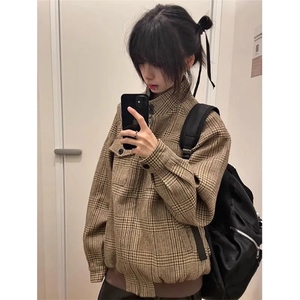 网春秋格子痞帅新款潮INS高街港风日系原宿男女夹克外套WT10-P88图片