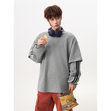 8XL-M假两件条纹长袖t恤男运动风百搭上衣CX3010-特P40，男装T恤，电商D206-1